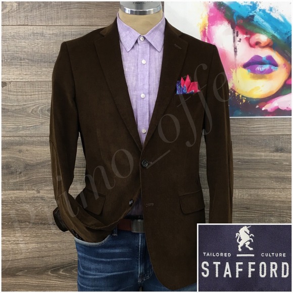 Stafford Mens Blazer Sport Coat Two Button Casual Jacket Size 40R Corduroy Suits
